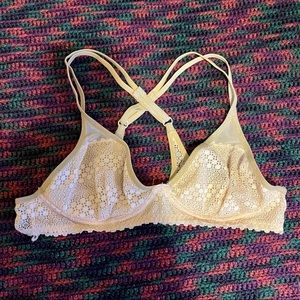 AERIE Scalloped Lace/ Mesh Peach Triangle Bra size 36B